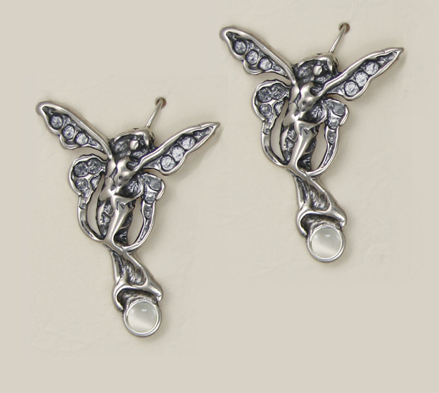 Sterling Silver Joyful Fairy Drop Dangle Earrings With White Moonstone